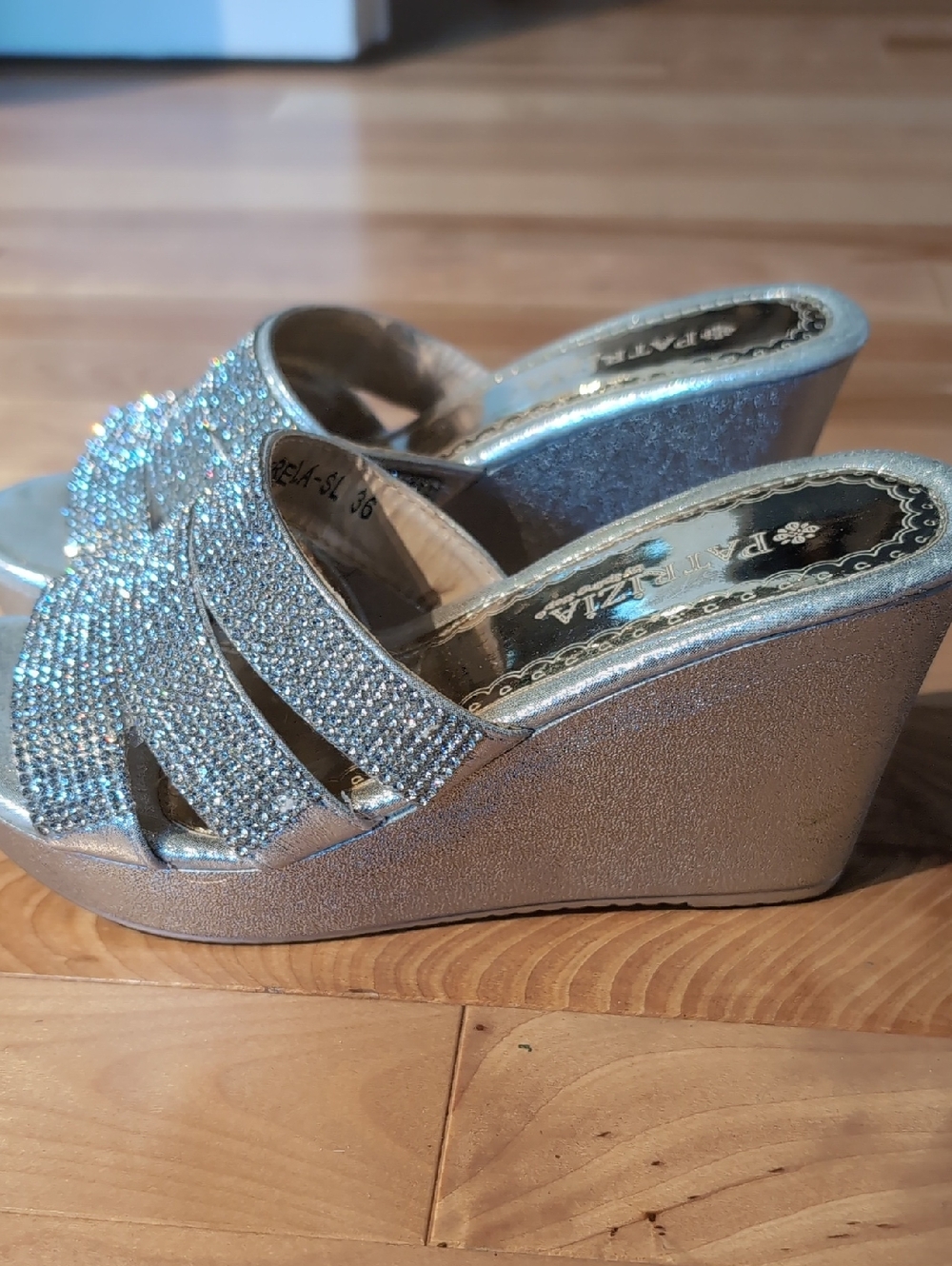 Silver Rhinestone Wedge Slides - Picture 3 of 4